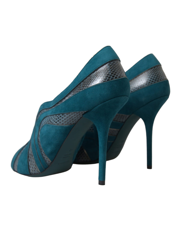 Dolce & Gabbana Teal Suede Peep Toe Heels Pumps