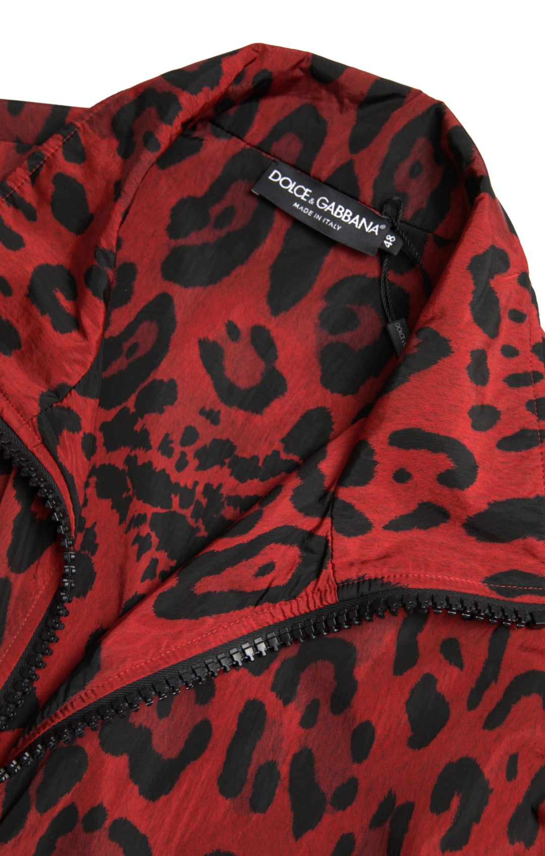 Dolce & Gabbana Red Leopard Zip Sweater Jacket