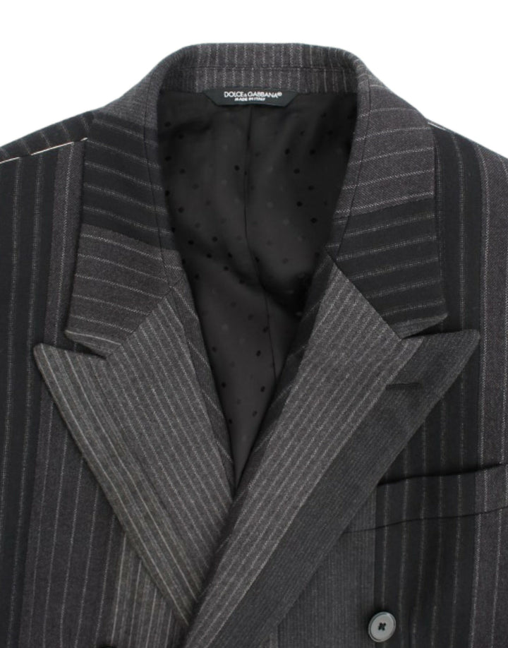 Dolce & Gabbana Elegant Gray Striped Wool Slim Blazer