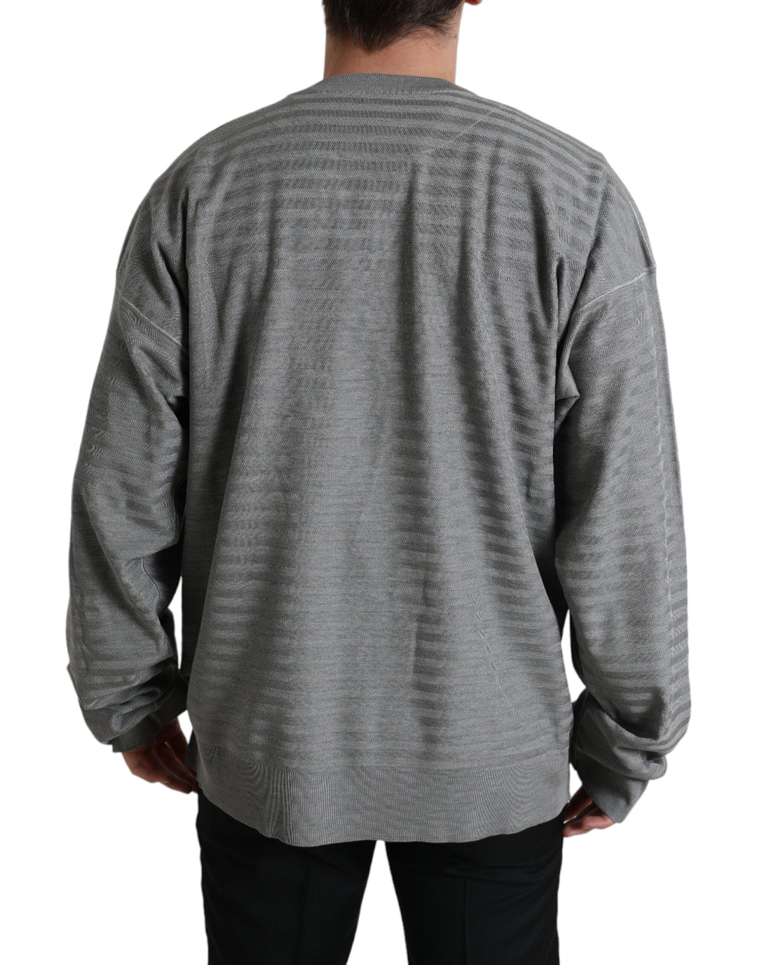 Dolce & Gabbana Elegant Gray Striped Silk Crewneck Pullover