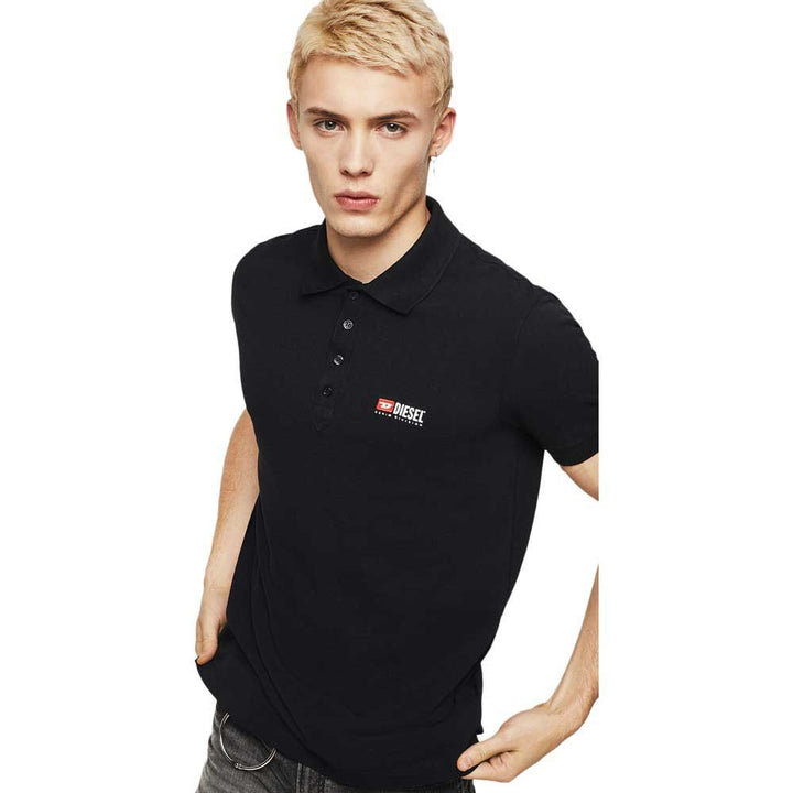 Diesel Sleek Black Cotton Polo with Contrast Logo