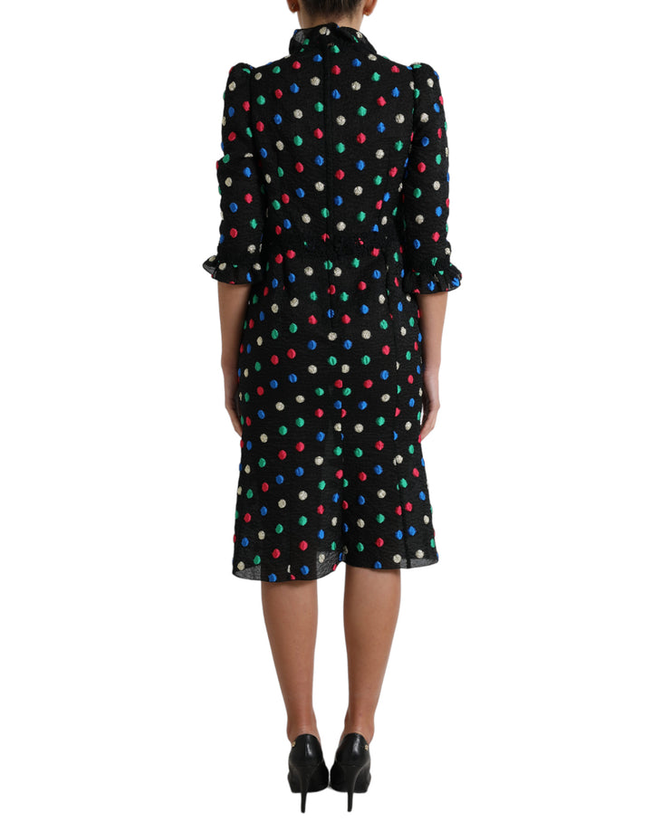 Dolce & Gabbana Elegant High Neck Polka Dot Midi Dress