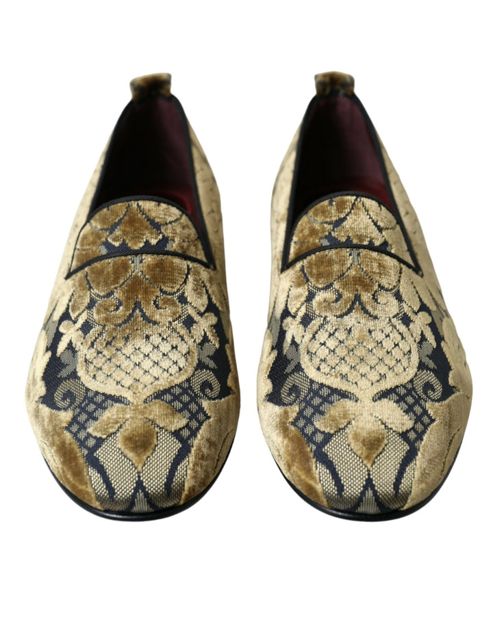 Dolce & Gabbana Opulent Gold Velvet Smoking Slippers