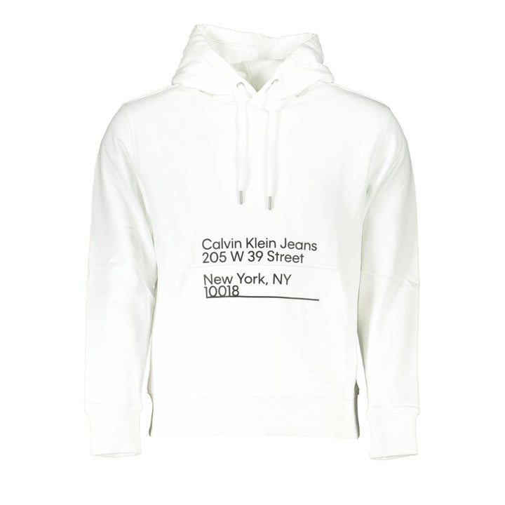 Calvin Klein Chic White Hooded Sweatshirt with Logo Print