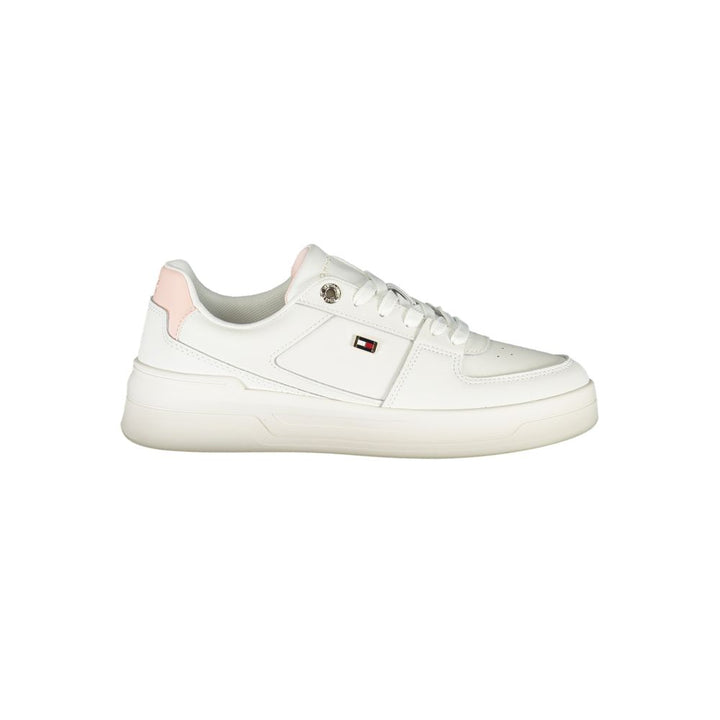 Tommy Hilfiger Elegant White Lace-Up Sneakers with Contrast Detail