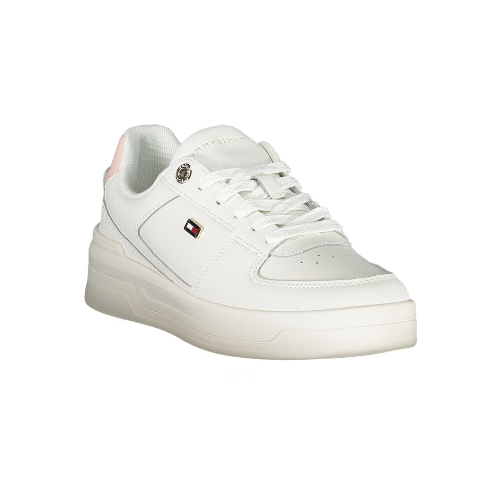 Tommy Hilfiger Elegant White Lace-Up Sneakers with Contrast Detail