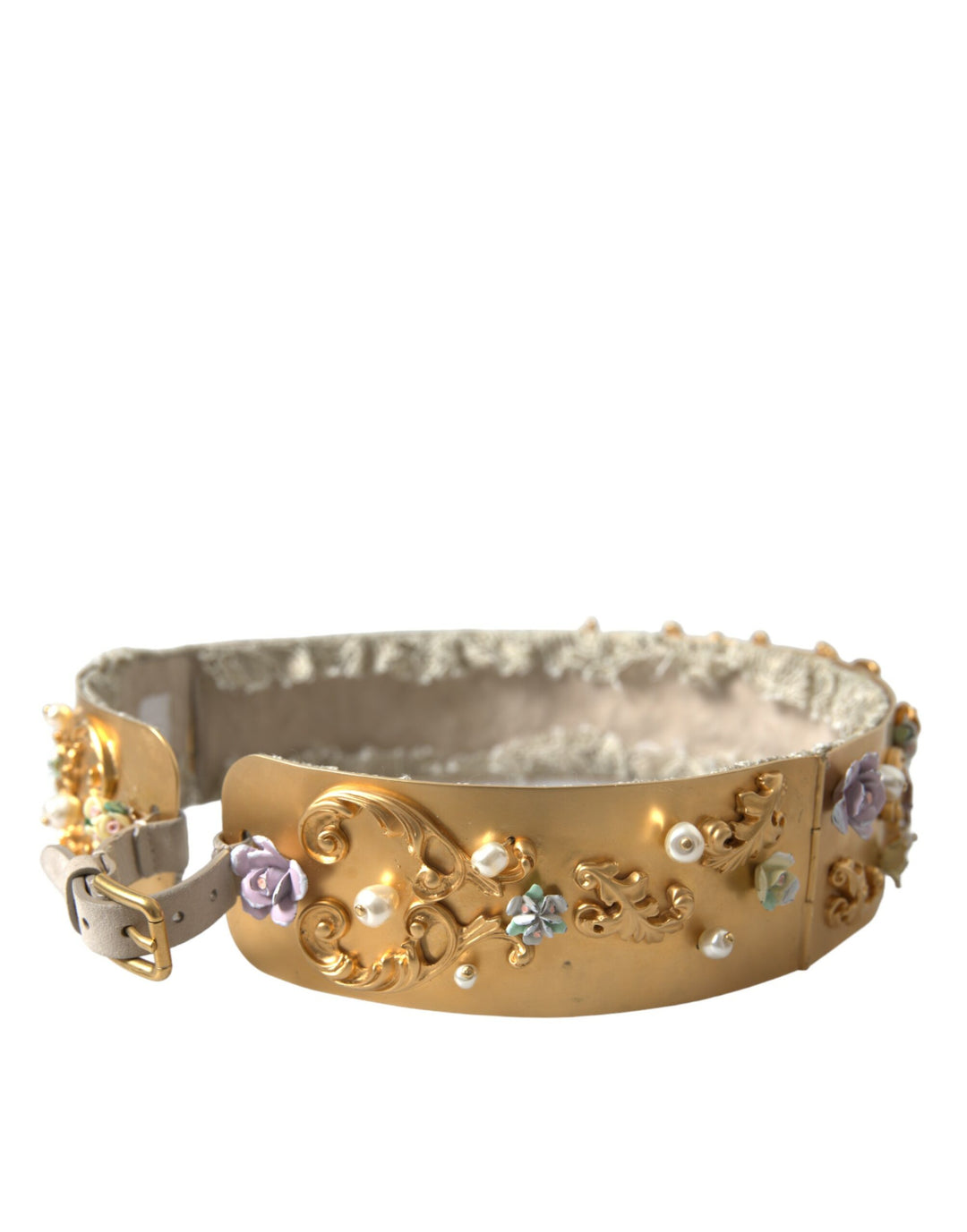 Dolce & Gabbana Elegant Gold-Tone Faux Pearl Floral Belt