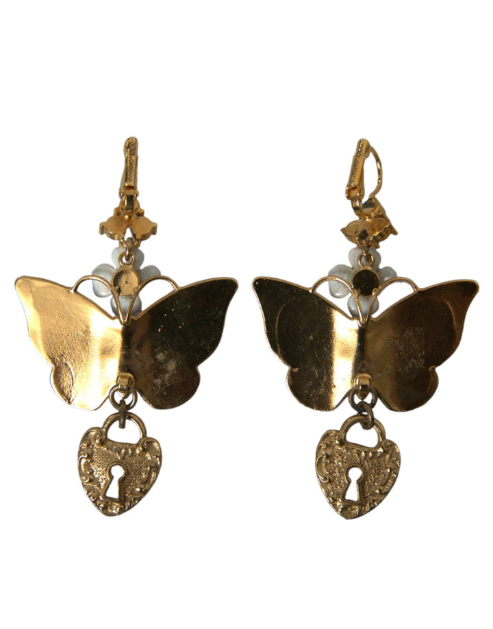 Dolce & Gabbana Gold Purple Crystal Butterfly Heart Locket Earrings