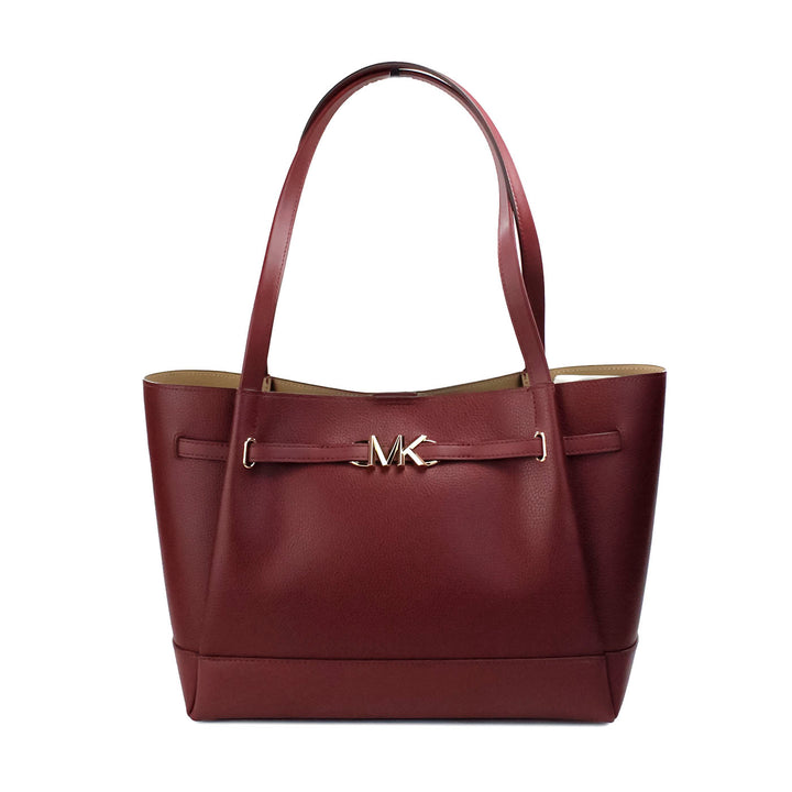 Michael Kors Reed Large Dark Cherry Leather Belted Tote Shoulder Bag Purse