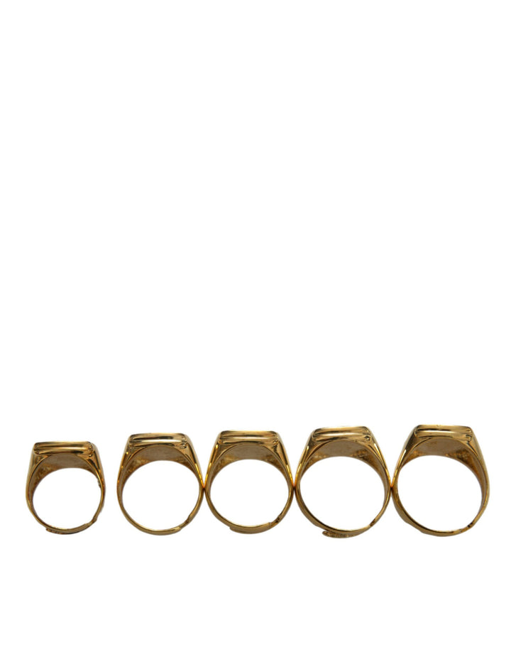 Dolce & Gabbana Gold Brass ROYAL Enamel Set of 5 Ring