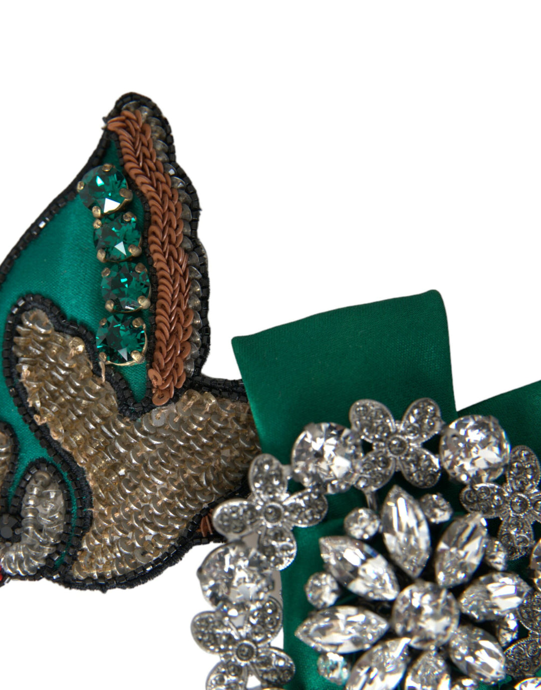 Dolce & Gabbana Green Satin Bird Crystal Women Hair Clip