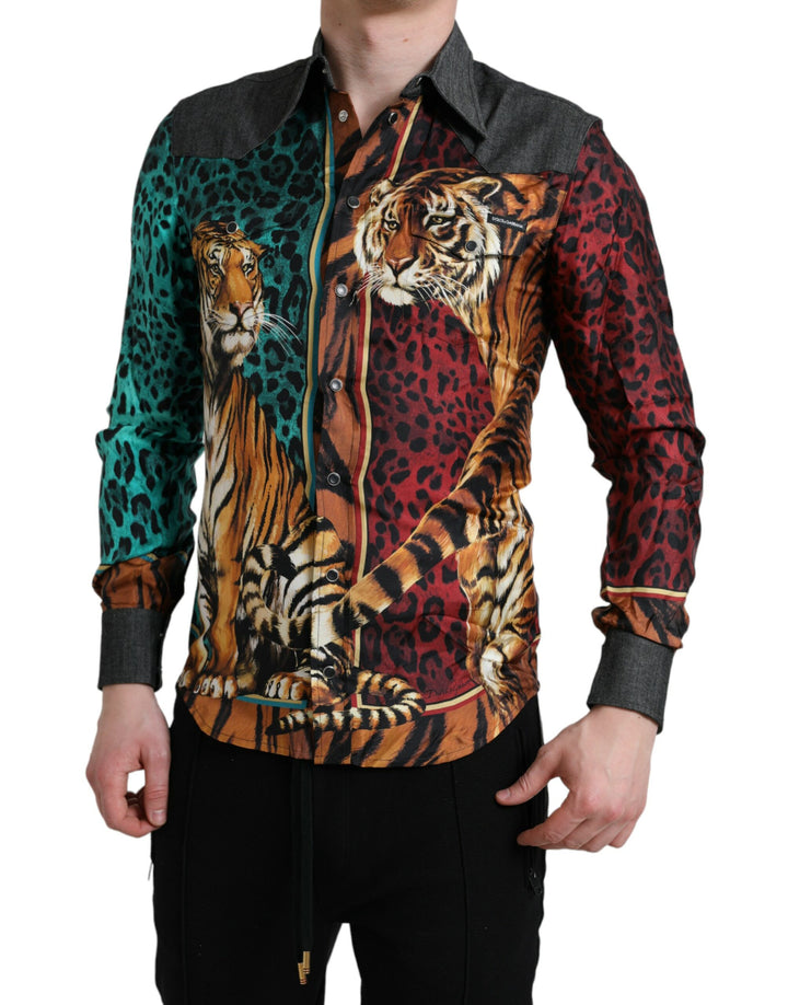 Dolce & Gabbana Multicolor Tiger Button Down Casual Shirt