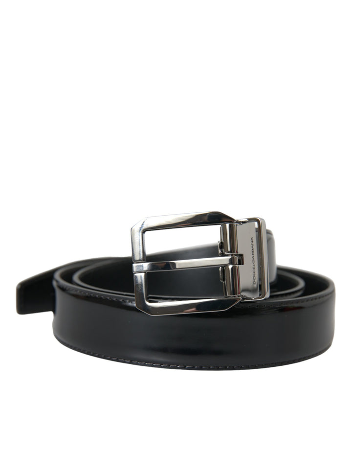 Dolce & Gabbana Black Leather Silver Metal Buckle Belt Men