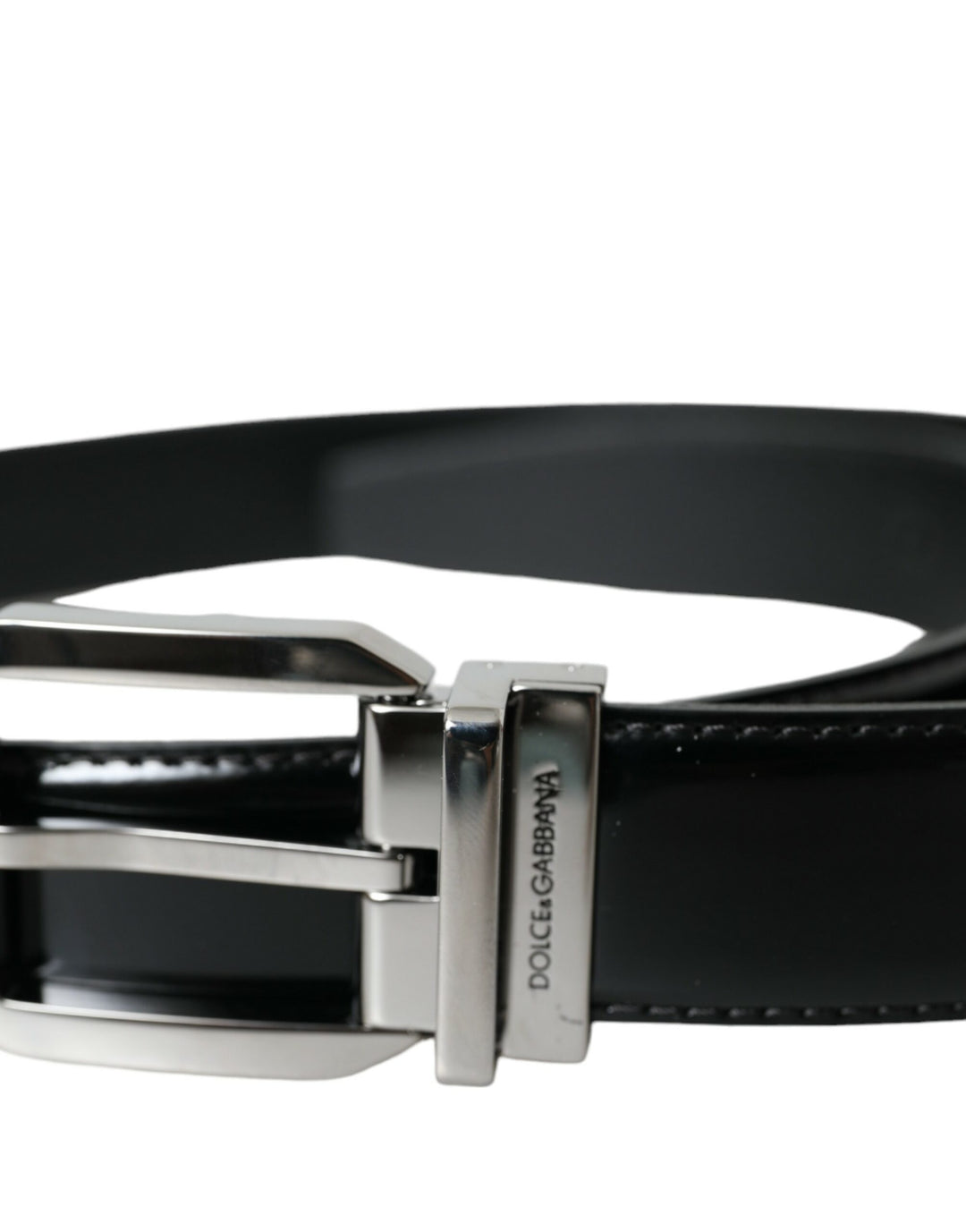 Dolce & Gabbana Black Leather Silver Metal Buckle Belt Men