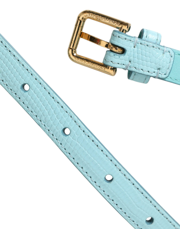 Dolce & Gabbana Light Blue Leather Crystal Chain Waist Belt