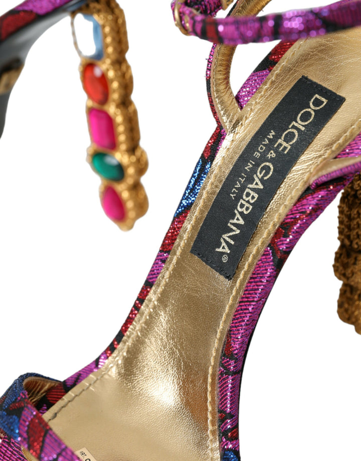 Dolce & Gabbana Multicolor Jacquard Crystals Sandals Shoes