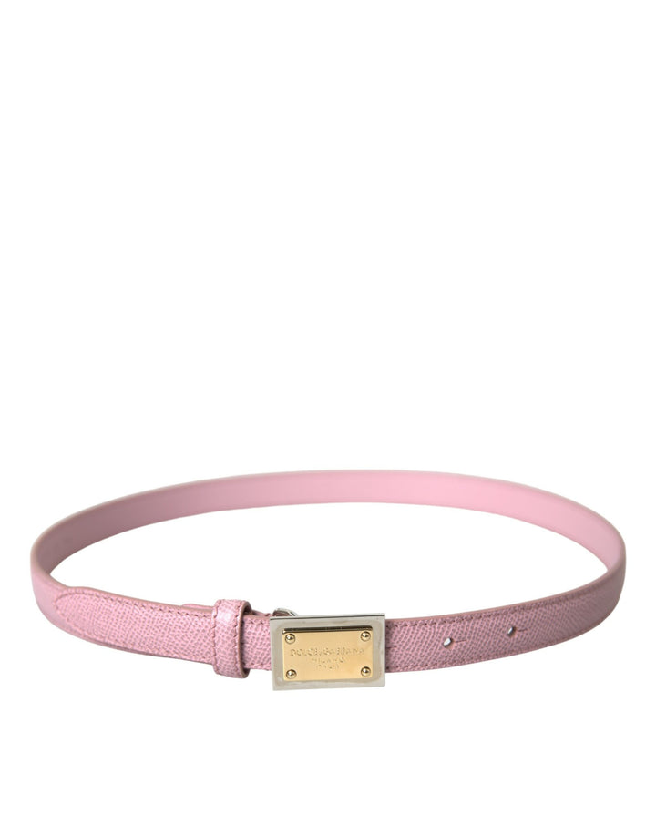 Dolce & Gabbana Pink Leather Gold Square Metal Buckle Belt