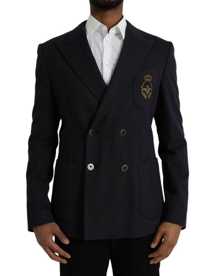 Dolce & Gabbana Dark Blue Crown Bee Double Breasted Blazer