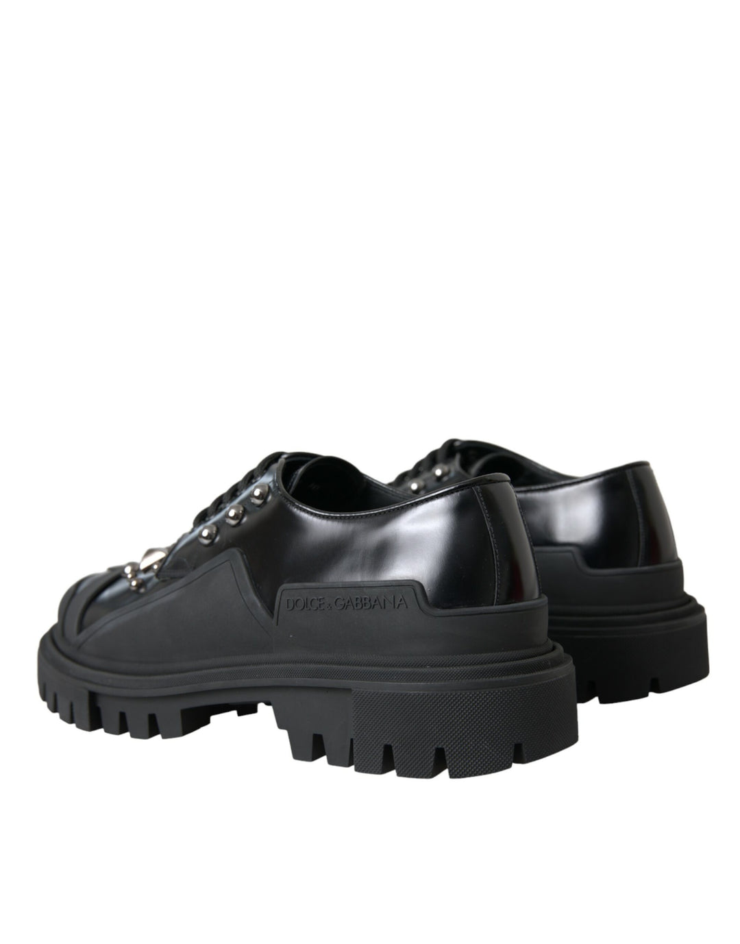 Dolce & Gabbana Black Leather Studded Trekking Sneakers Shoes