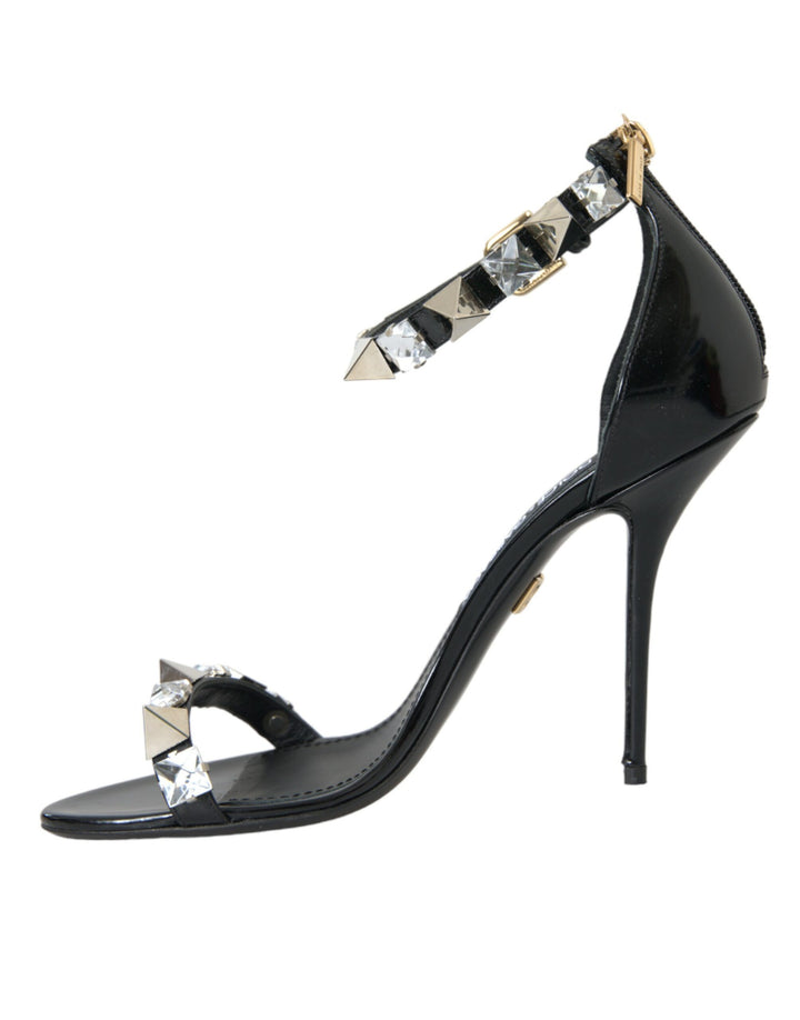 Dolce & Gabbana Black Crystals Sandals Ankle Strap Shoes