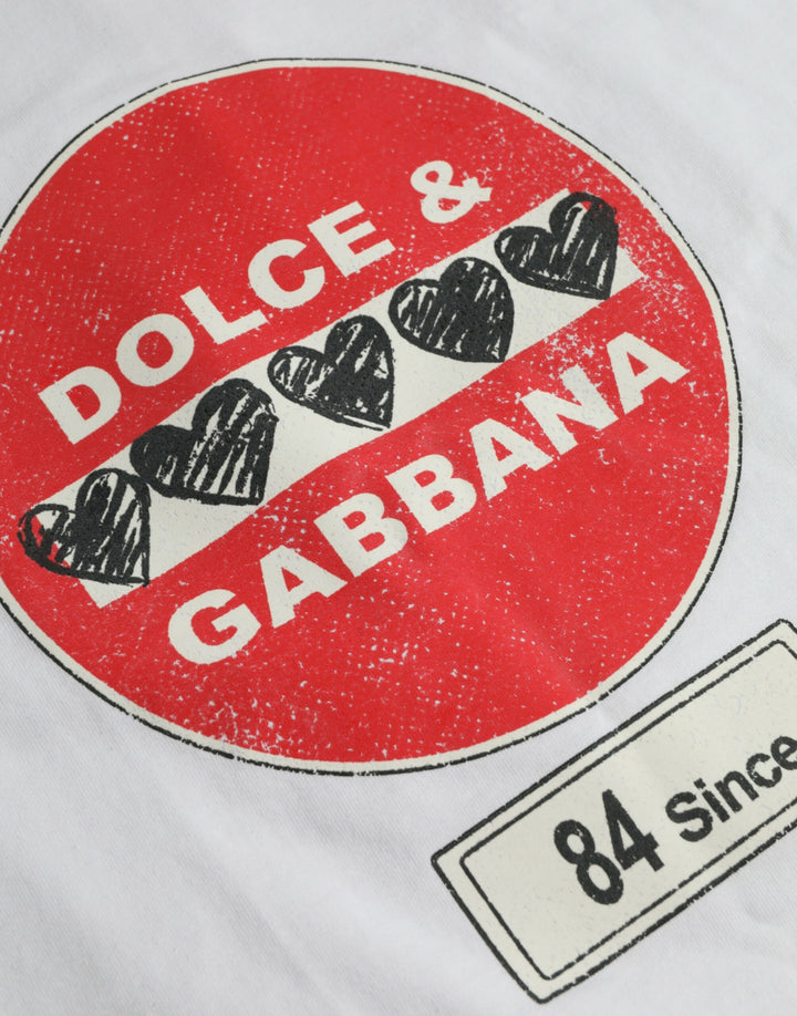 Dolce & Gabbana White Amor Heart Cotton Crewneck Short Sleeve T-shirt