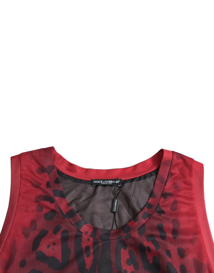 Dolce & Gabbana Red Leopard Print Sleeveless Men Tank T-shirt