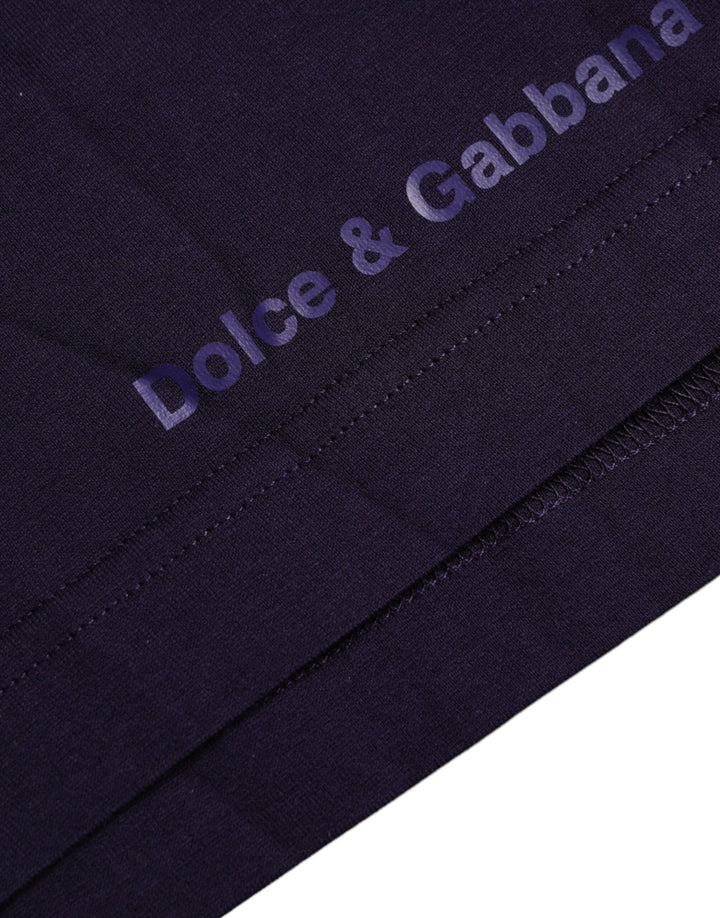 Dolce & Gabbana Purple Logo Patch Short Sleeve Cotton T-shirt