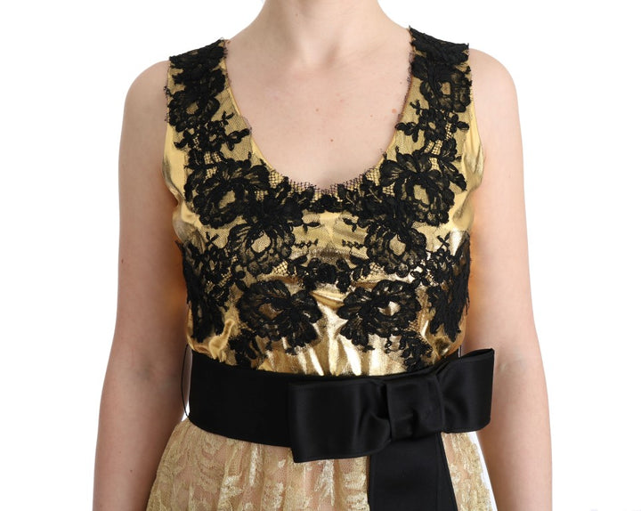 Dolce & Gabbana Elegant Gold Floral Lace Gown Dress