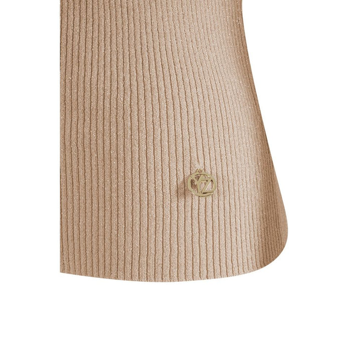 Yes Zee Chic Beige Rib-knit Short Sleeve Top