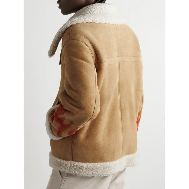 Palm Angels Flame Accented Suede Shearling Jacket