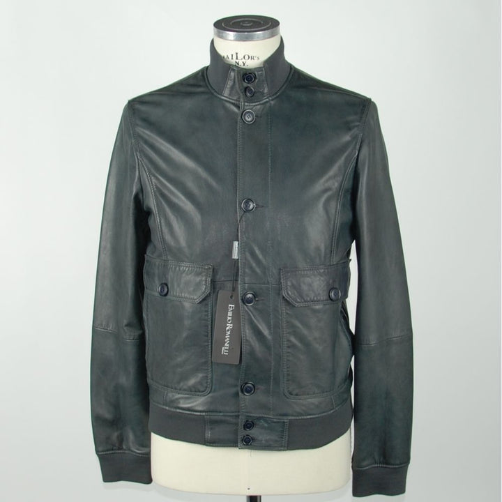 Emilio Romanelli Elegant Blue Leather Jacket for Men