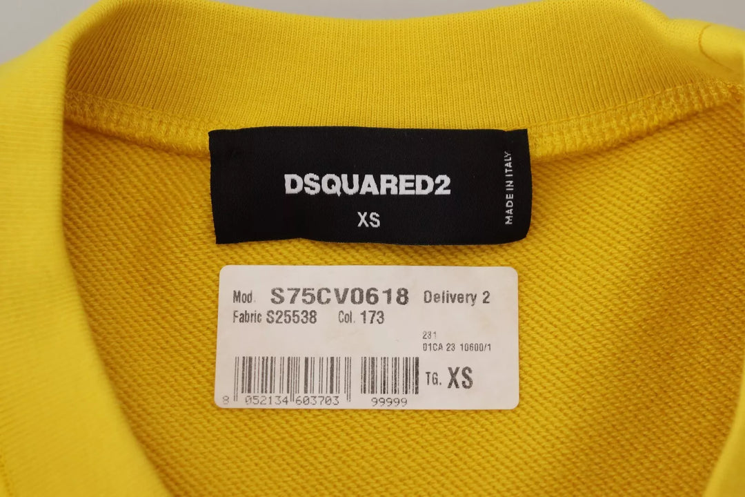 Dsquared² Yellow Logo Print Cotton Crewneck Pullover Sweater