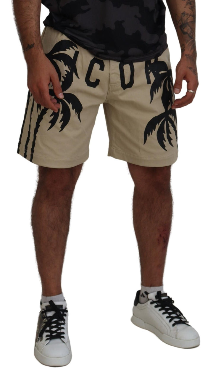 Dsquared² Beige Cotton Logo Printed Above Knee Shorts