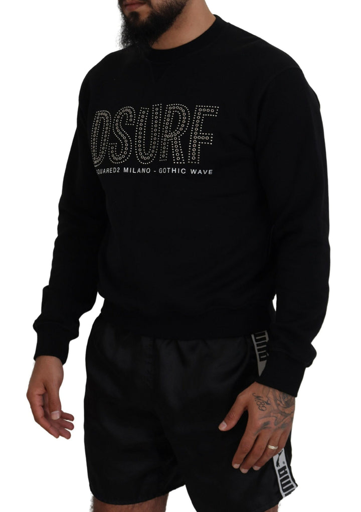 Dsquared² Black Cotton Printed Long Sleeves Pullover Sweater