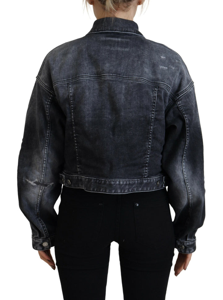 Dsquared² Gray Washed Cotton Cropped Denim Jacket