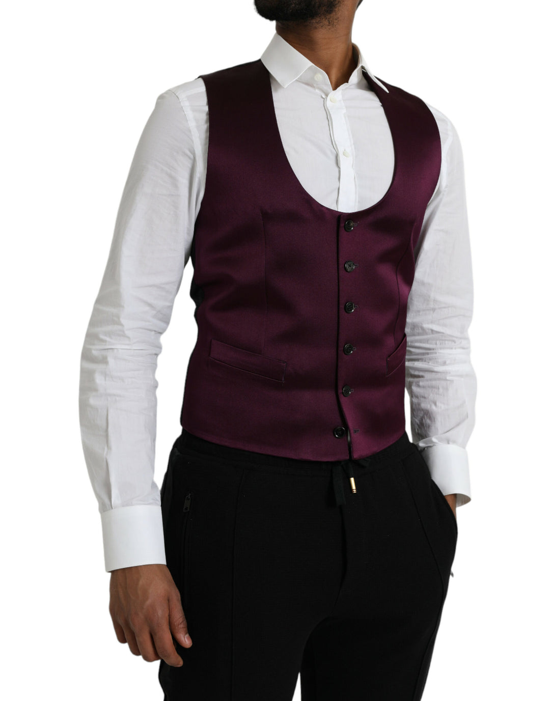 Dolce & Gabbana Maroon Satin Silk Waistcoat Dress Formal Vest