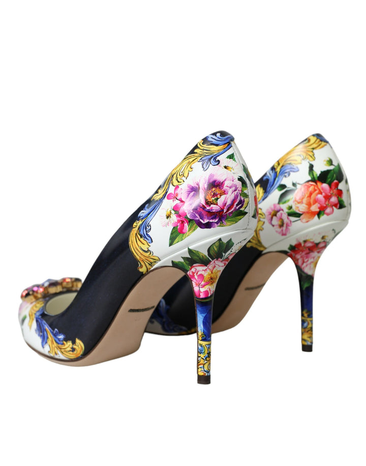 Dolce & Gabbana Multicolor Floral Leather Crystal Heels Pumps Shoes