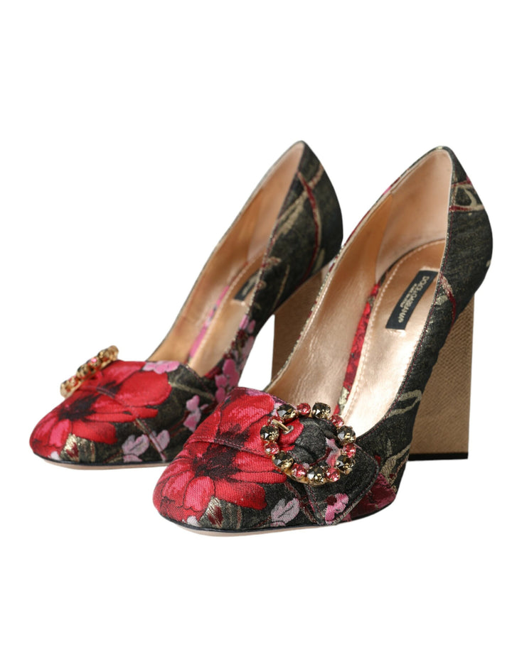 Dolce & Gabbana Multicolor Floral Jacquard Crystal Heels Pumps Shoes