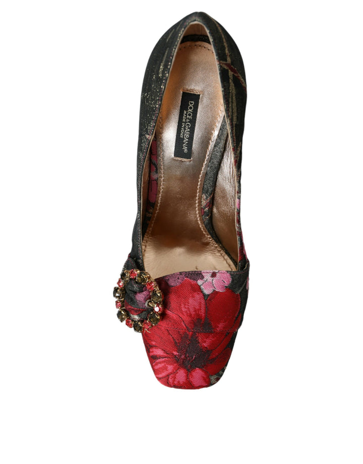 Dolce & Gabbana Multicolor Floral Jacquard Crystal Heels Pumps Shoes