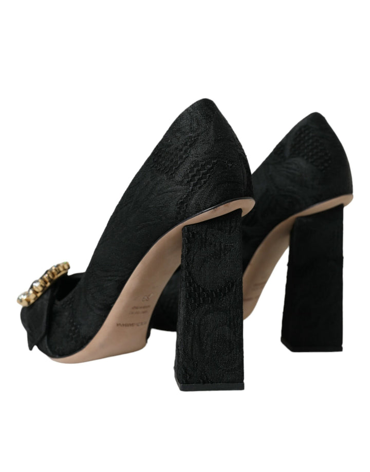 Dolce & Gabbana Black Brocade Crystals Heels Pumps Shoes