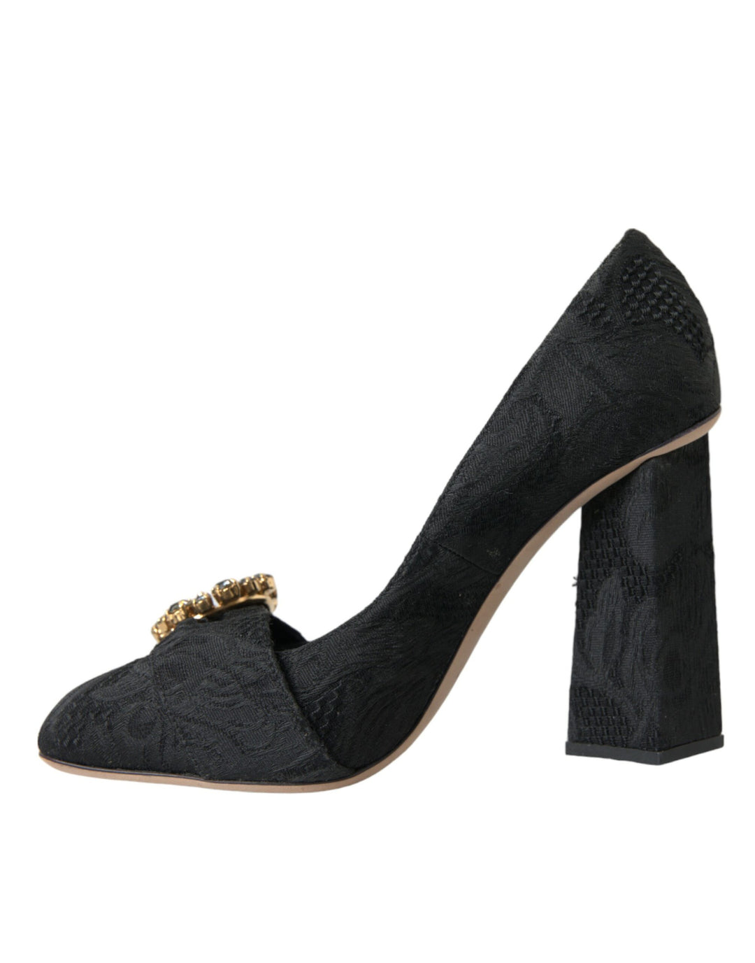 Dolce & Gabbana Black Brocade Crystals Heels Pumps Shoes