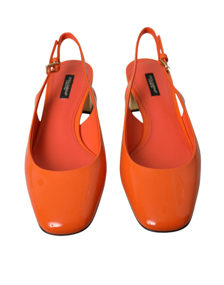 Dolce & Gabbana Orange Embellished Leather Slingback Shoes