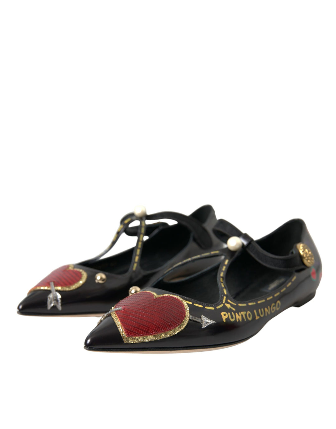 Dolce & Gabbana Black Leather Heart Embellished Loafers Shoes