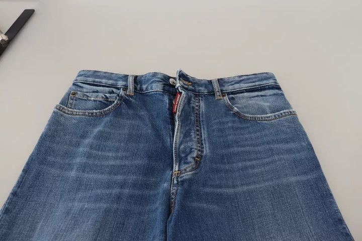 Dsquared² Blue Distressed High Waist Straight Denim Jeans