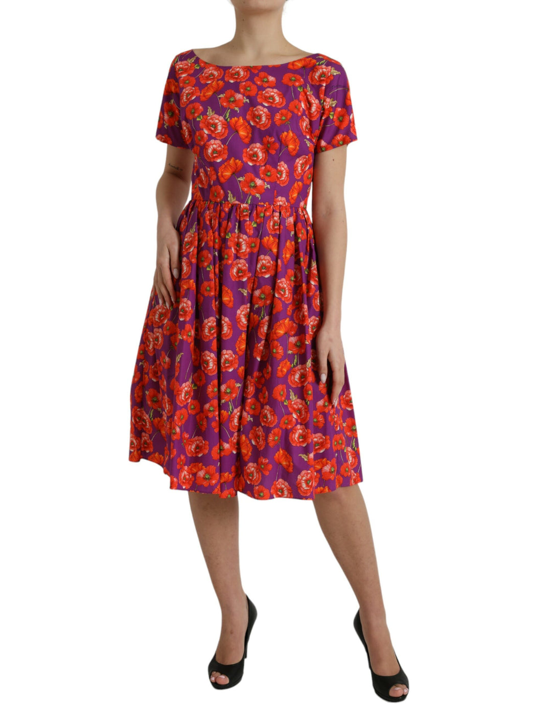 Dolce & Gabbana Multicolor Floral Cotton A-line Knee Length Dress