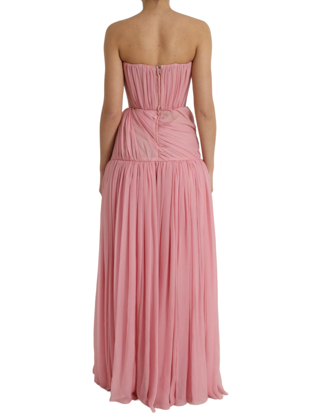 Dolce & Gabbana Pink Silk Strapless Maxi A-line Gown Dress