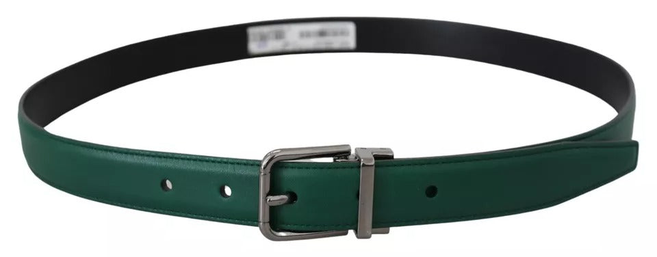 Dolce & Gabbana Green Calf Leather Silver Tone Metal Buckle Belt