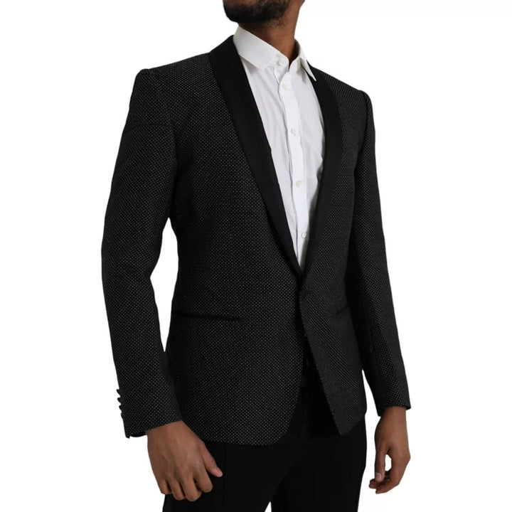 Dolce & Gabbana Black Jacquard MARTINI Single Breasted Coat Blazer