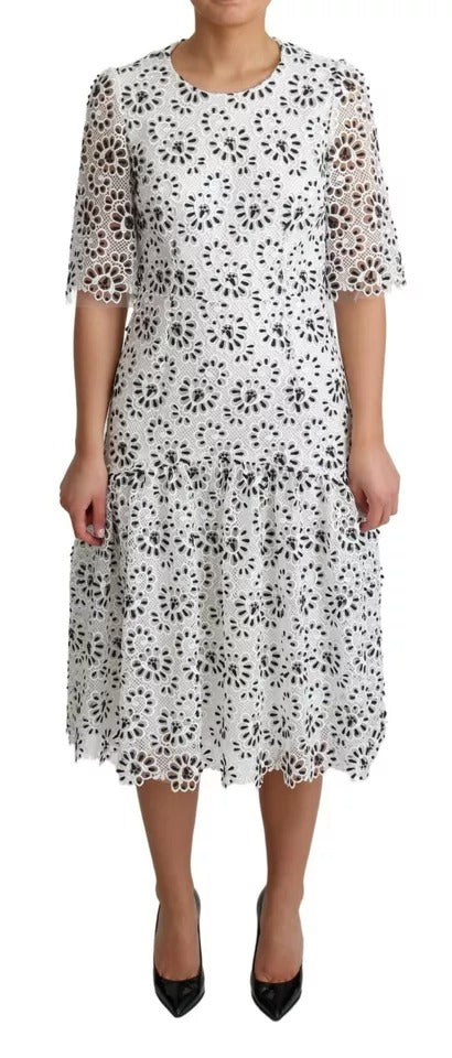 Dolce & Gabbana White Cutout Design Polyester A-line Midi Dress