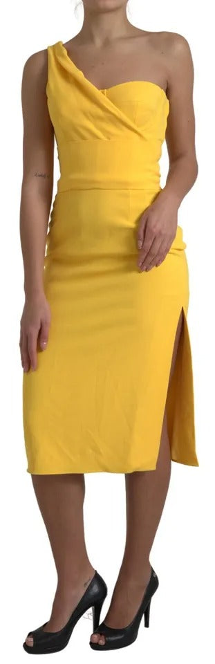 Dolce & Gabbana Yellow One Shoulder Side Slit Midi Dress